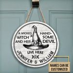 Personalized Wicked Witch Handsome Devil Halloween Wood Sign