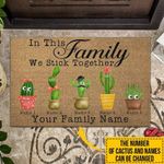 Personalized Cactus Doormat In This Family We Stick Together