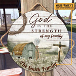Personalized Farmer Field Wood Circle Sign God Is The Strength