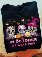 Skull Breast Cancer Awareness T-shirt In October We Wear Pink