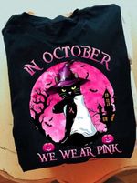 Halloween Gift Breast Cancer Cat Witch Tshirt We Wear Pink