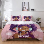 Personalized Black Girl Cute Pink Music African American Bedding Set