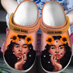 Personalized Afro Black Girl Sunflower African American Crocs Classic Clogs Shoes PANCR0841