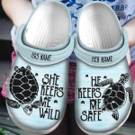 Personalized She Keeps Me Wild He Keeps Me Safe Turtle Couple Crocs Classic Clog Shoes