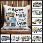 Personalized Camping Young Couple Queen Camper Customized Pillow