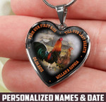 Personalized Till Our Last Breath Rooster And Hen Heart Couple Necklace