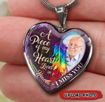 Personalized Image A Piece Of My Heart Lives in Heaven Heart Couple Necklace