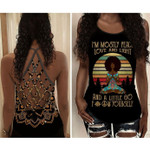 Black Girl Mostly Peace Love And Light And A Little Go Fuck Yourself Meditation Criss Cross Tank Top