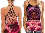 Black Queen Pink Sunflower Criss Cross Tank Top