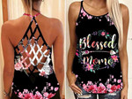Blessed Mom Pink Flower Criss Cross Tank Top