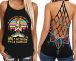 Mostly Peace Love And Light And A Little Go Fuck Yourself Flower Back Style Criss Cross Tank Top