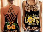 Teach Love Insprire Leopard Pattern Criss Cross Tank Top