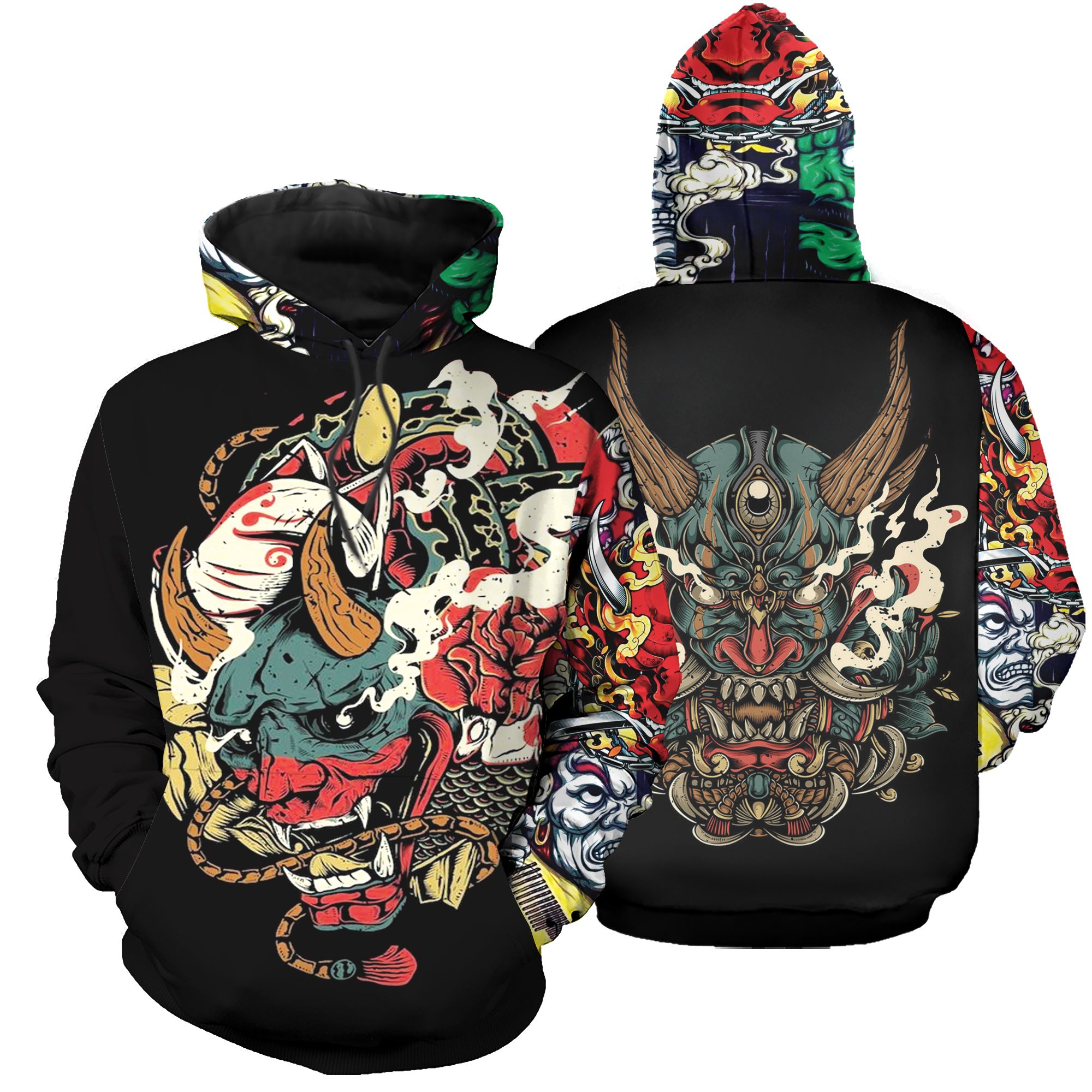Oni And Dragon Samurai 3D Hoodie PAN