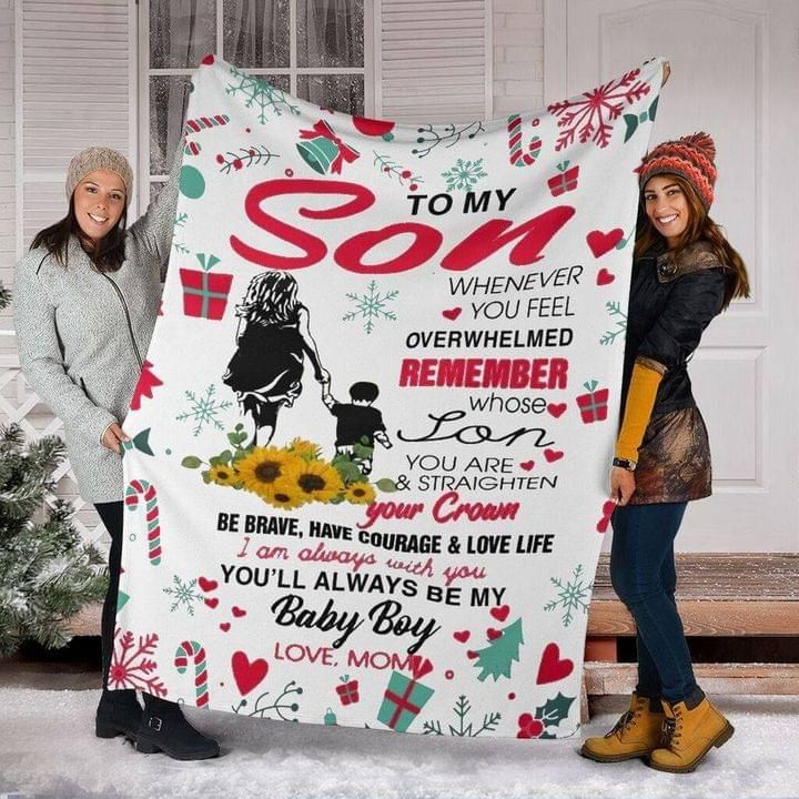 To My Son Whenever You Feel Overwhelmed Mom Gift For Christmas Fleece Blanket PANBL0012