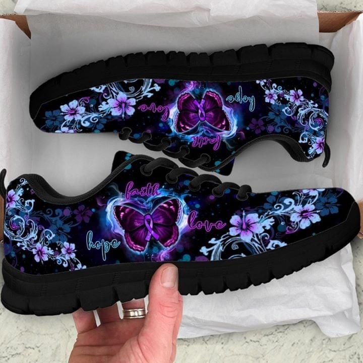 Faith Hope Love Black Butterfly Alzheimer's Awareness Sneaker Shoes PANSNE0078