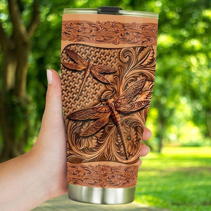 Dragonfly Floral Brown Tumbler