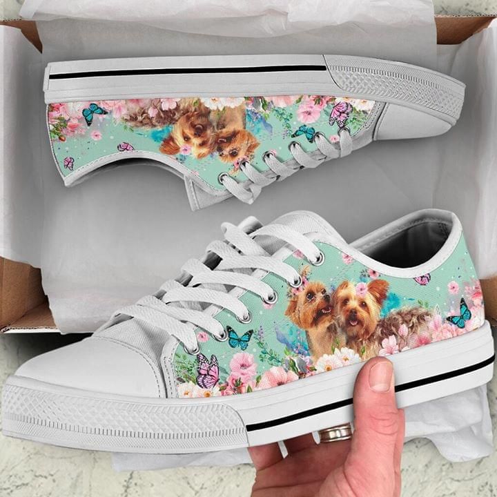 Yorkshire Terrier Flowers Low Top Shoes