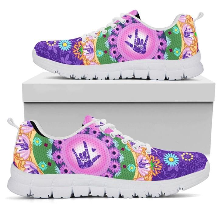 Rock And Roll Hand Flowers Purple Sneaker Shoes