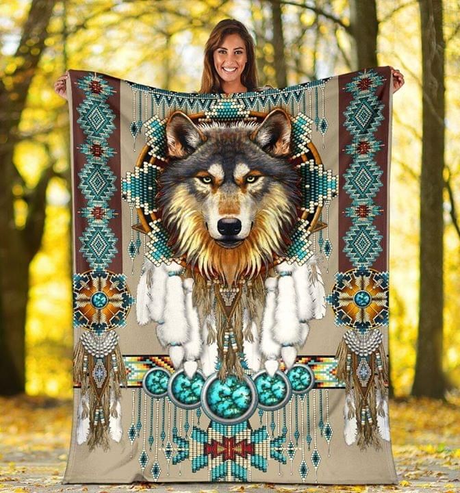 Wolf Native American Fleece Blanket