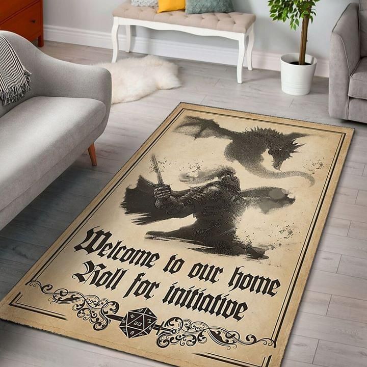 Welcome To Our Home Roll For Initiative Dungeons and Dragons Game Rug