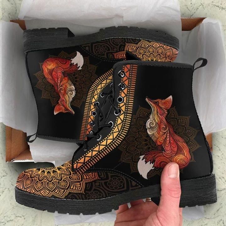 Fox Mandala Leather Boots Shoes PANLTB0001