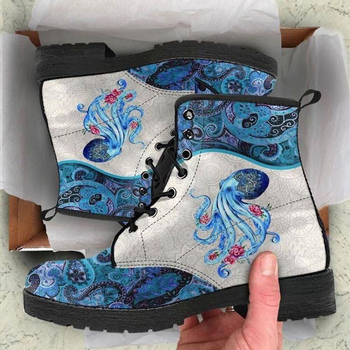 Optopus Floral Blue Leather Boots Shoes