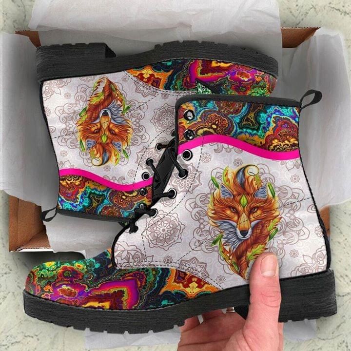 Fox Floral Colorful Leather Boots Shoes