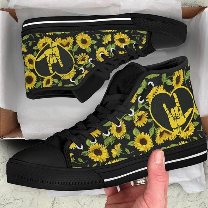 Sign Language Heart Sunflower High Top Shoes PANHTS0006