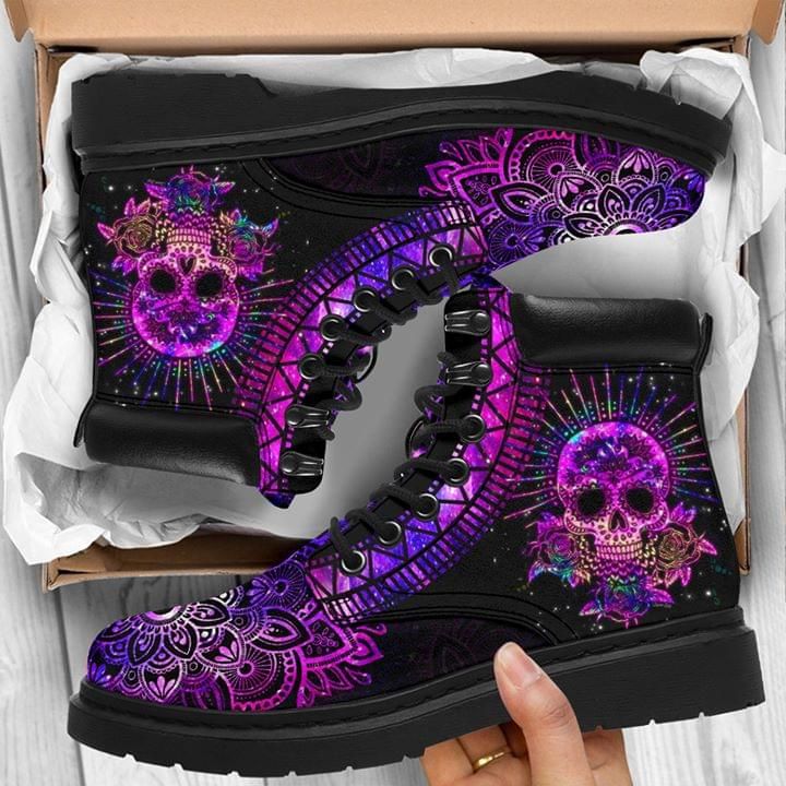 Sugar Skull Mandala Purple Classic Boots Shoes PANCBO0043