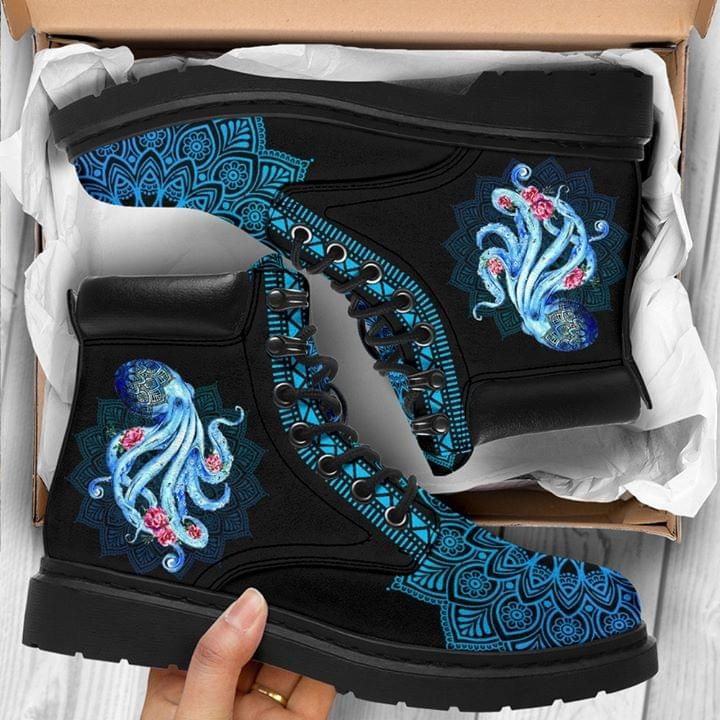Octopus With Flowers Mandala Blue Classic Boots Shoes PANCBO0062