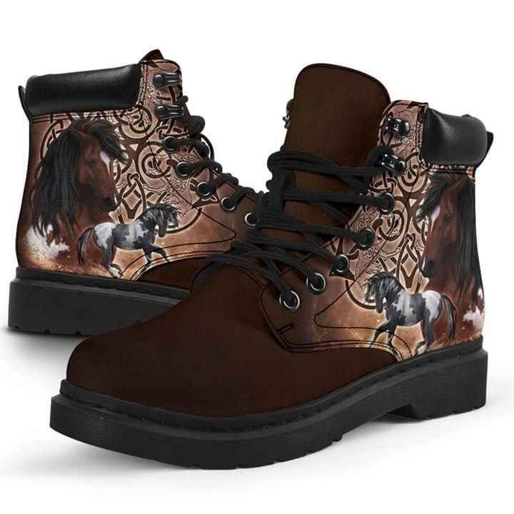 Horses Printed On Brown Classic Boots Shoes