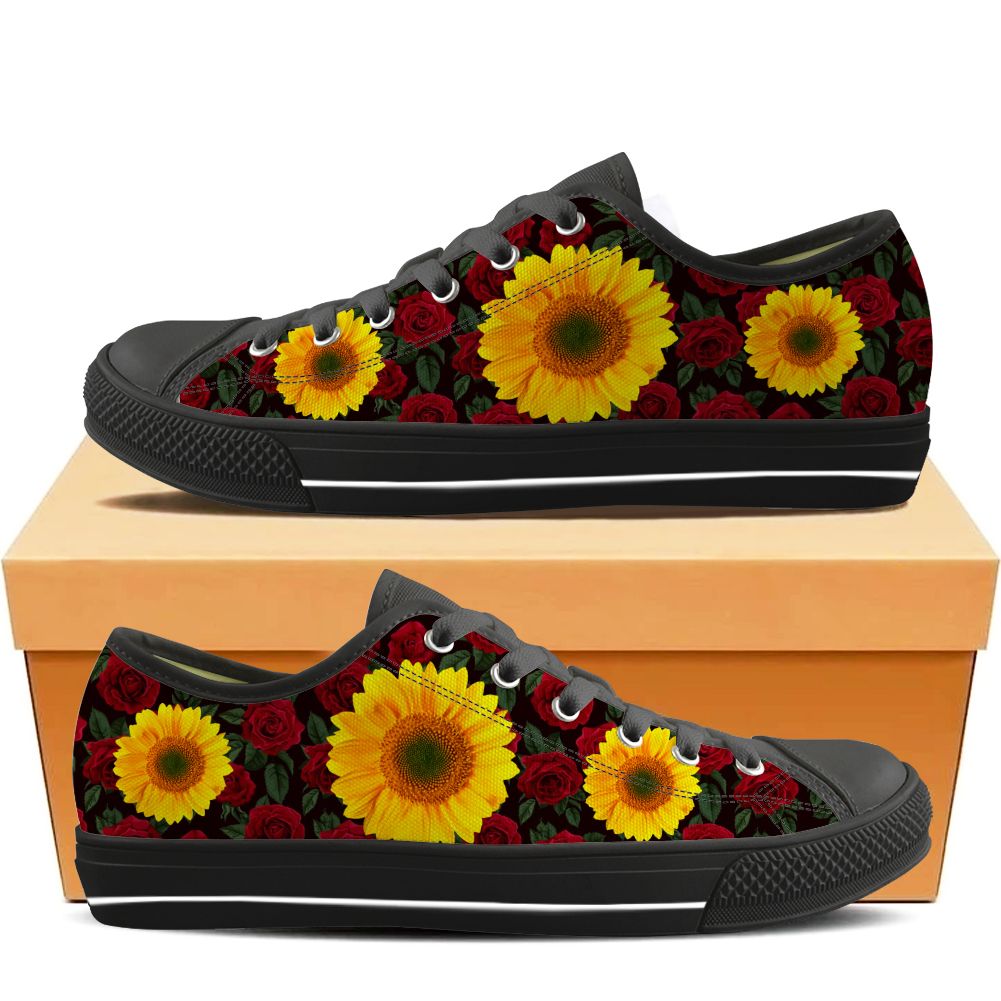 Sunflowers And Red Roses Low Top Shoes PAN