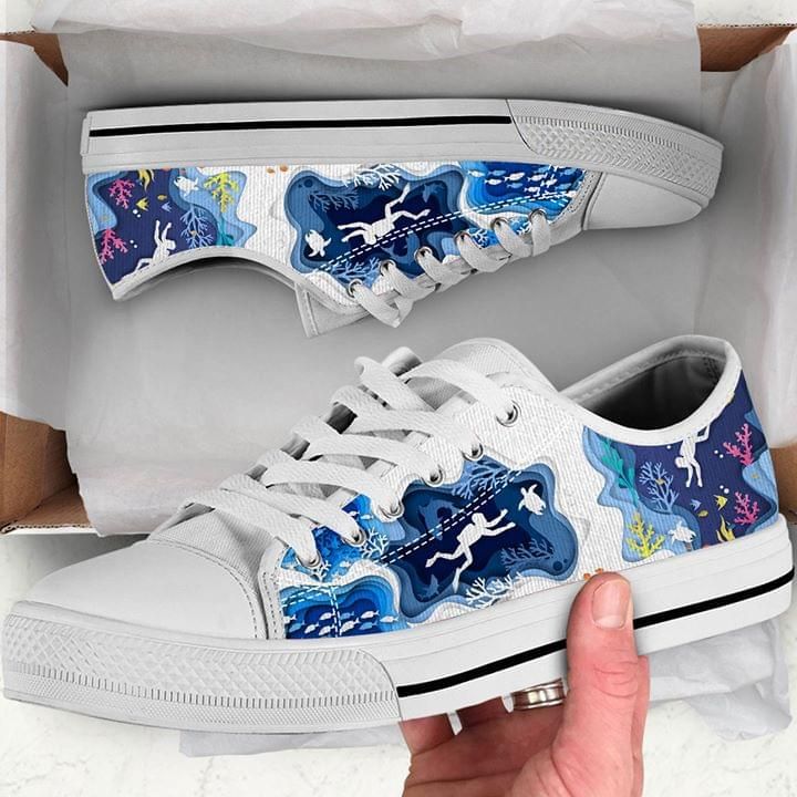 Diver Ocean Printed On Low Top Shoes