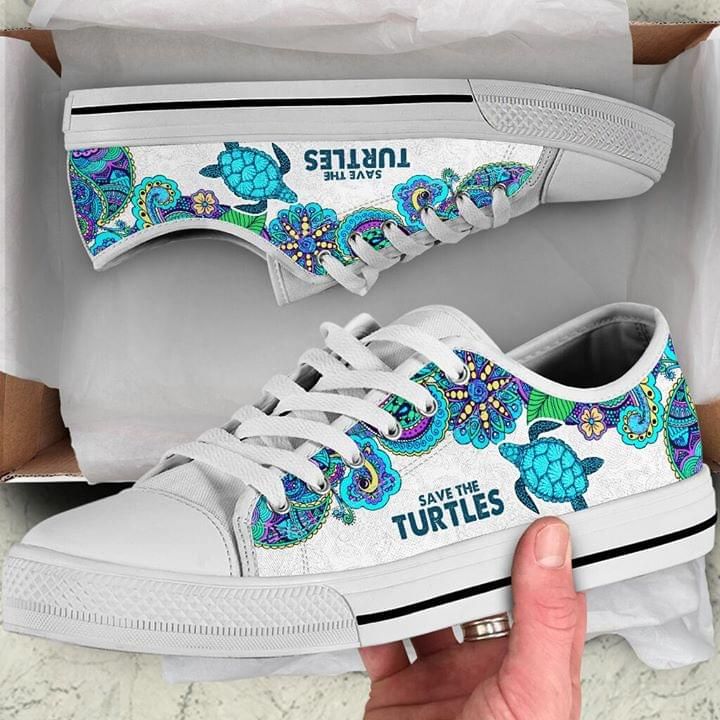 Save The Turtles Floral Blue Low Top Shoes PANLTS0052