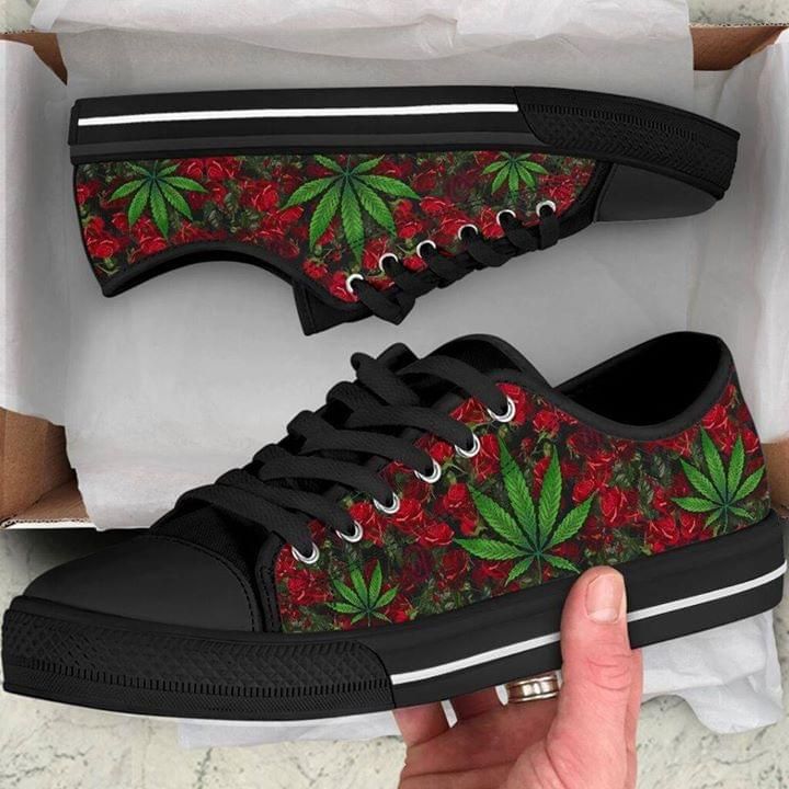 Weed Leaf Between Roses Low Top Shoes