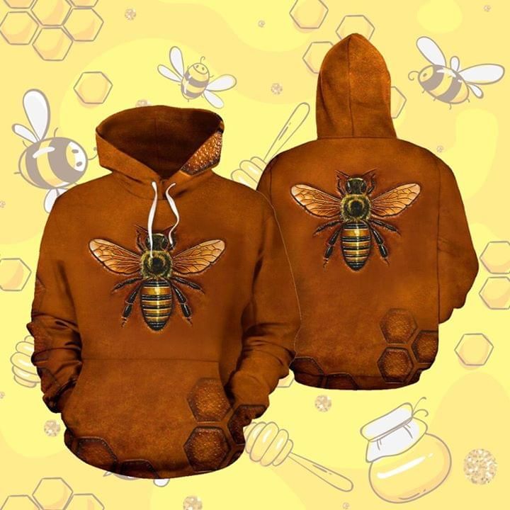 Bee Printed On Brown 3D Hoodie