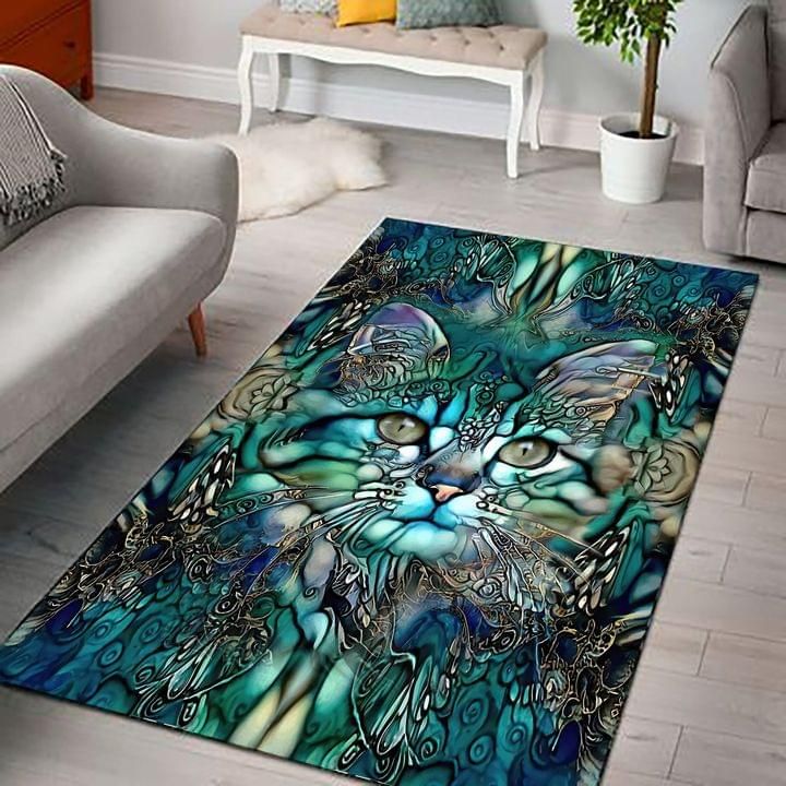 Cat Abstract Art Teal Rug