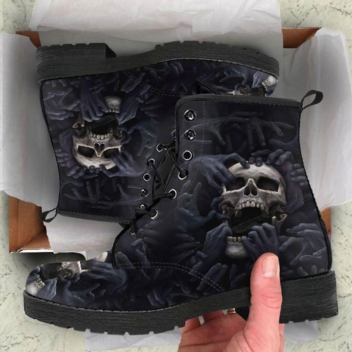 Skull Art Leather Boot Shoes PAN