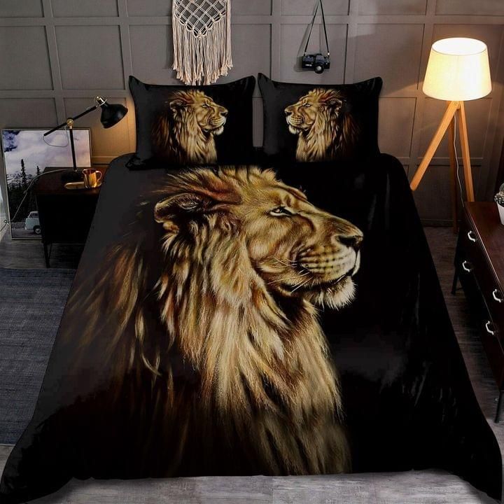 Lion Printed On Black Bedding Set