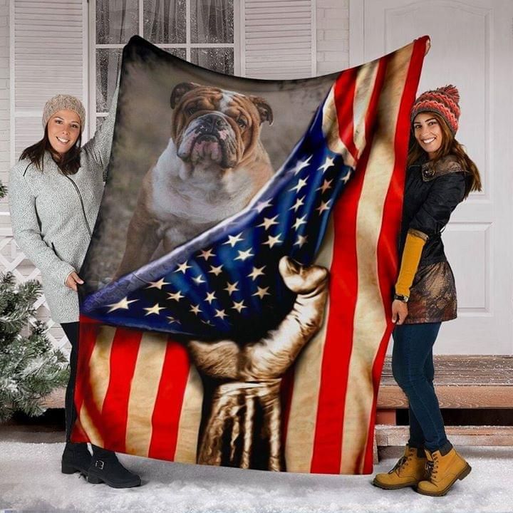 Boxer Dog And American Flag Fleece Blanket