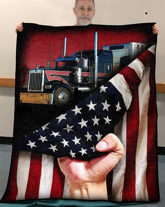 Truck And American Flag Fleece Blanket
