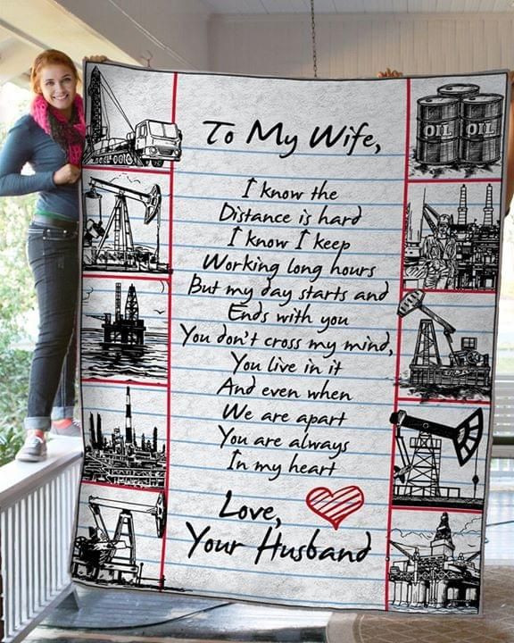 To My Wife I Know The Distance Is Hard Your Husband Worker Fleece Blanket