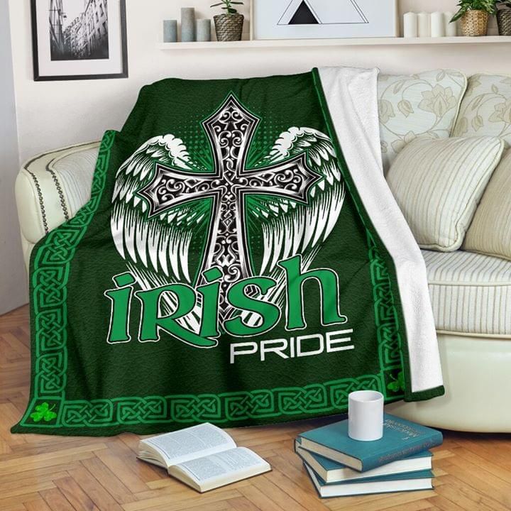 St Patrick's Day Decoration Irish Pride Cross Angel Wings Fleece Blanket