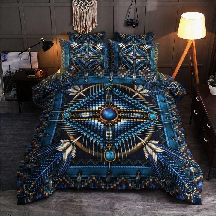 Feathers Native American Blue Bedding Set