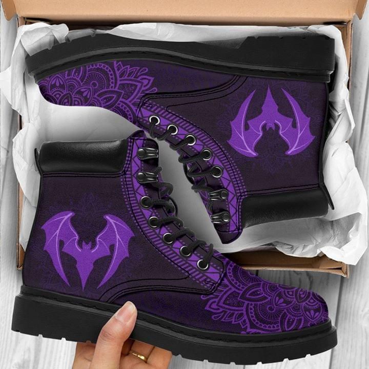 Bat Printed On Mandala Purple Classic Boots Shoes