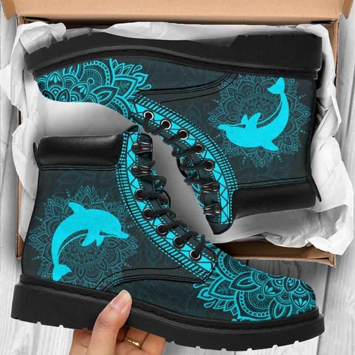 Dolphin Printed On Mandala Teal Classic Boots Shoes PANCBO0076