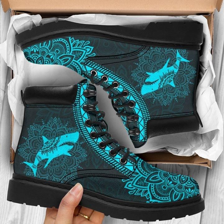 Shark Printed On Mandala Teal Classic Boots Shoes PANCBO0046