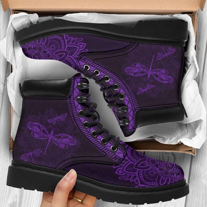 Dragonfly Printed On Mandala Purple Classic Boots Shoes