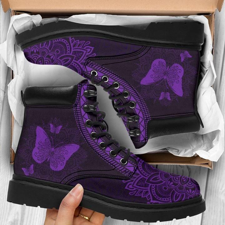Butterfly Printed On Mandala Purple Classic Boots Shoes PANCBO0073