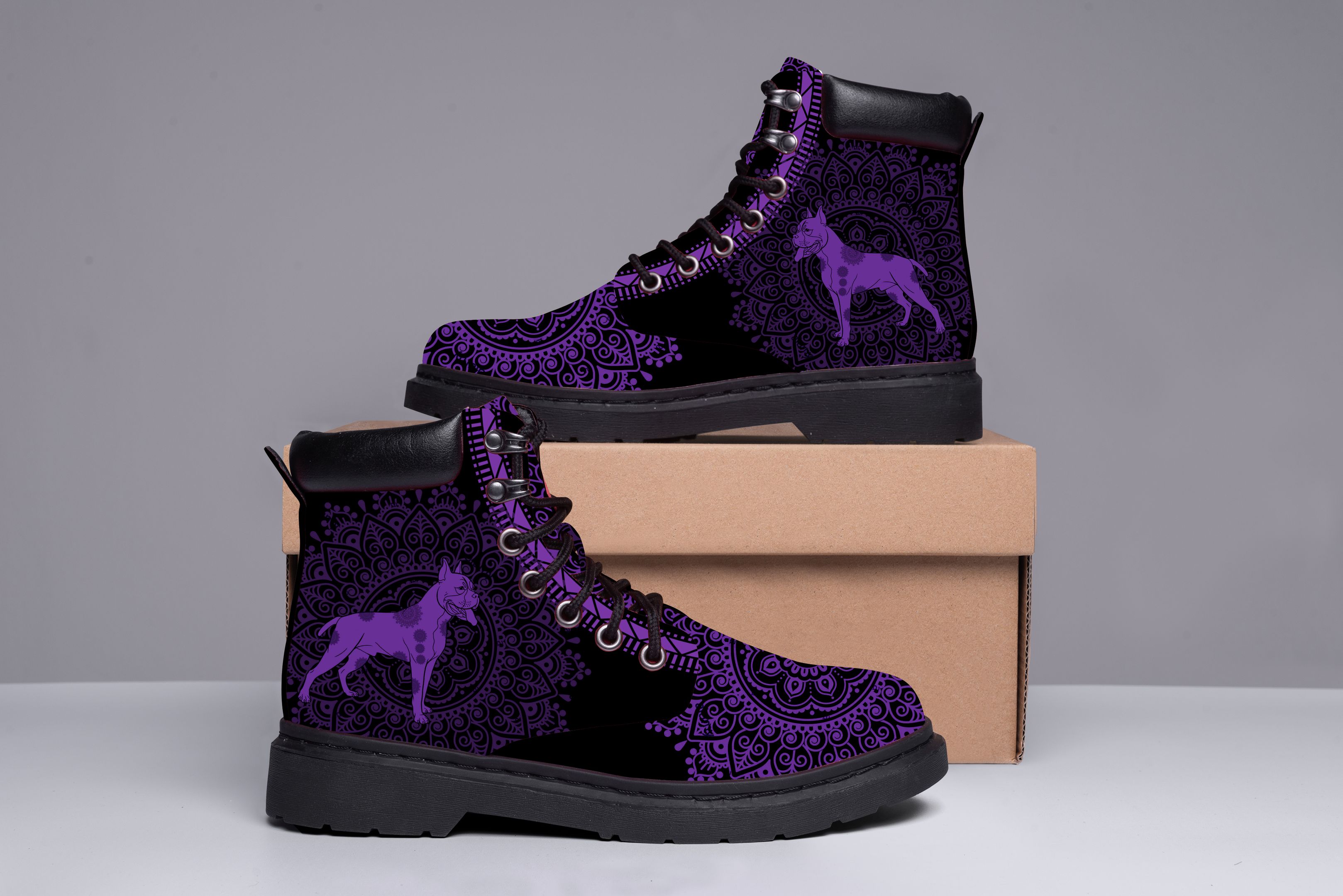Boxer Printed On Mandala Purple Classic Boots Shoes
